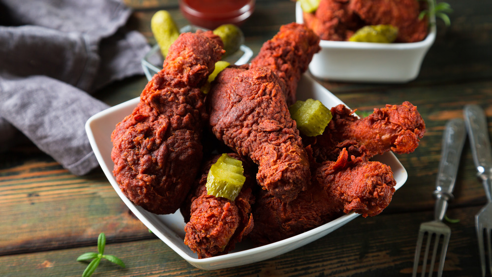 Closeup of Nashville hot chicken