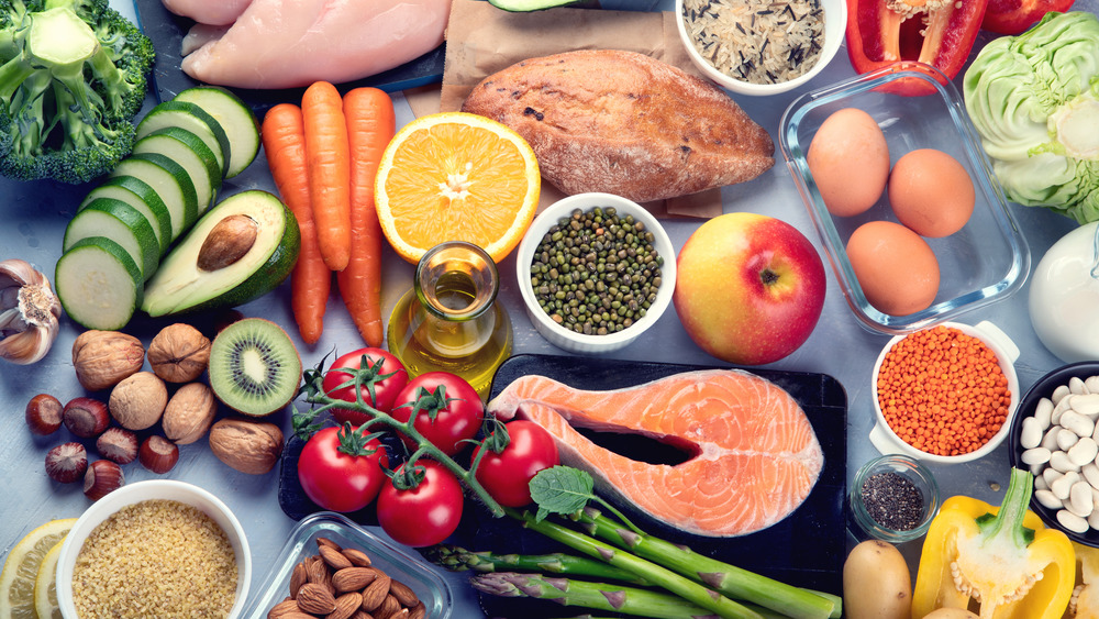 Variety of healthy foods on table