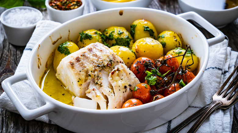 Baked cod in a dish