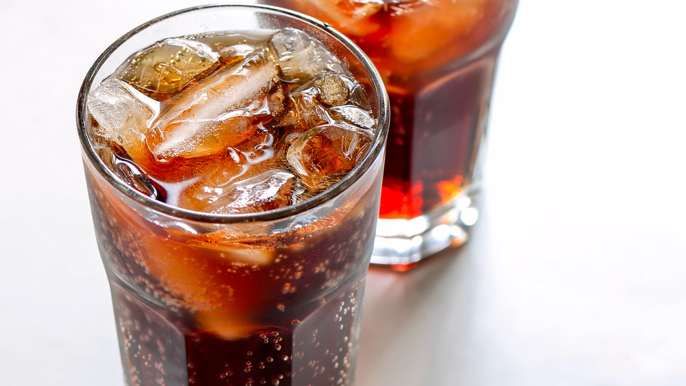 overview of Diet Coke in a glass with ice 