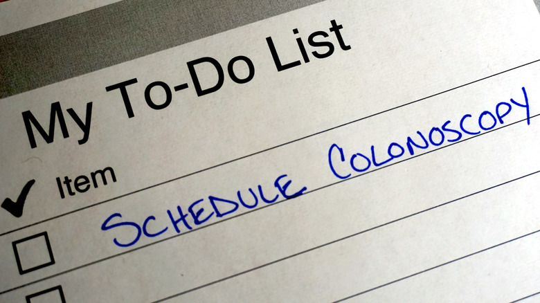 check list showing colonoscopy as a priority to do