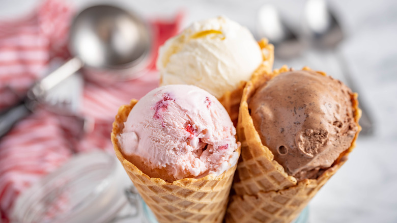 Ice cream in waffle cones