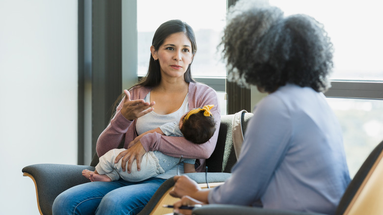 Mother talking to counselor