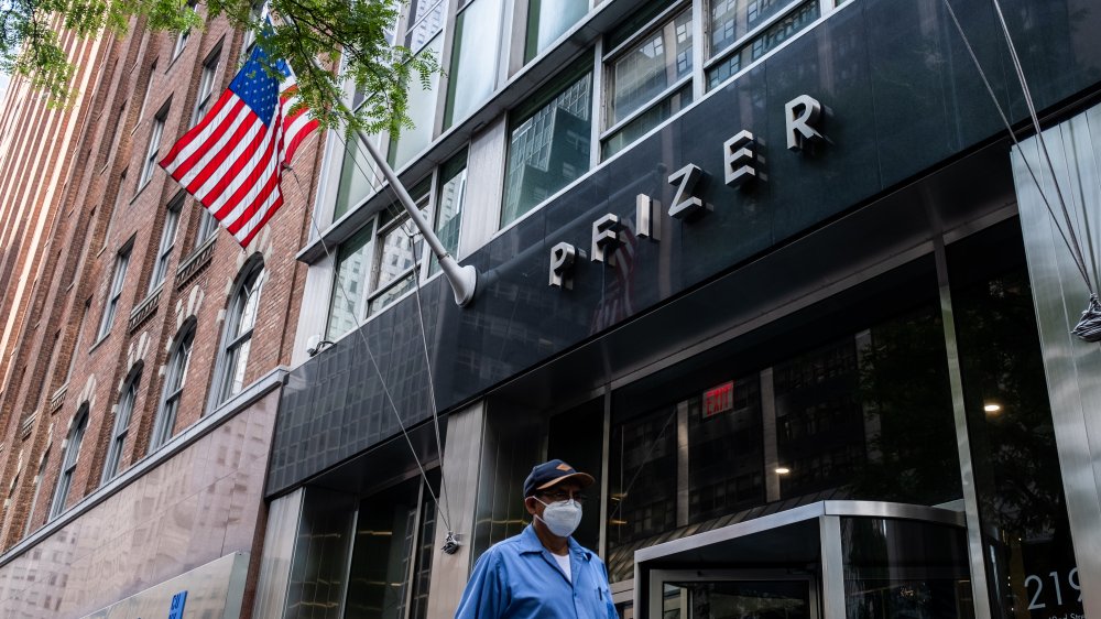 Exterior of drug company Pfizer headquarters in NYC