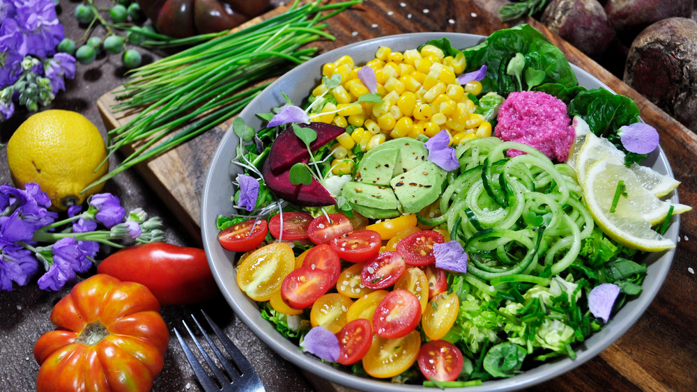 Colorful fruit and vegetable bowl
