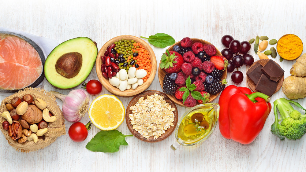 an assortment of heart healthy foods 