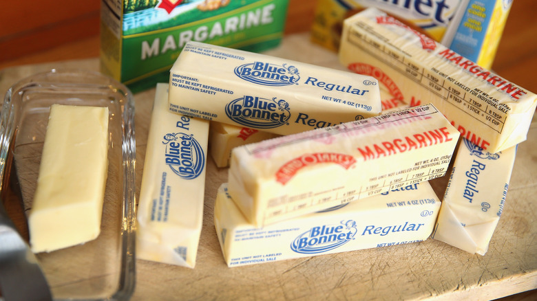 Different types of margarine on table 