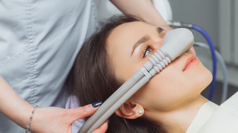 woman wearing nose mask for anesthesia