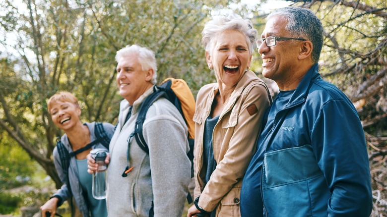 healthy seniors hiking