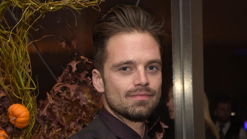 A close up of Sebastian Stan at a Marvel premier