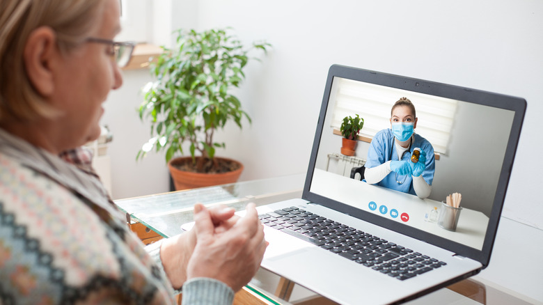 Woman during telemedicine exam