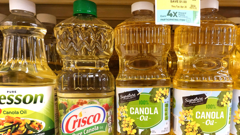 Canola oil on a grocery store shelf