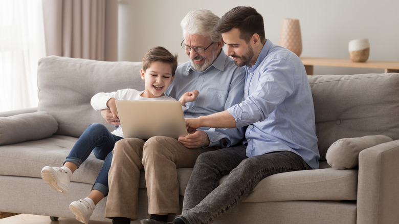 family playing video games