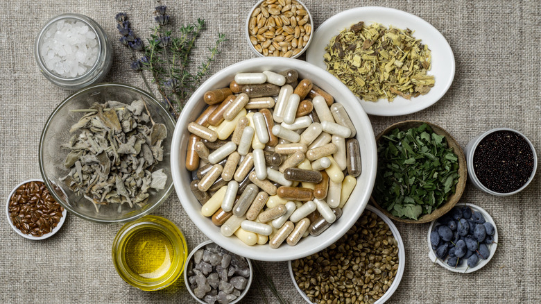 An assortment of pills and herbs