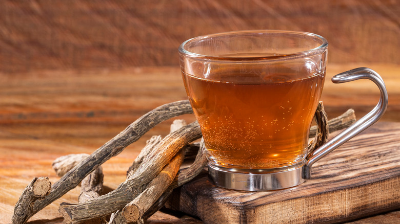 Valerian tea on wooden board