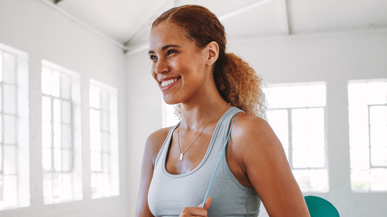 woman arriving at gym