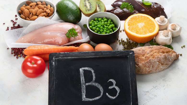 Top view. of vitamin B3-rich foods