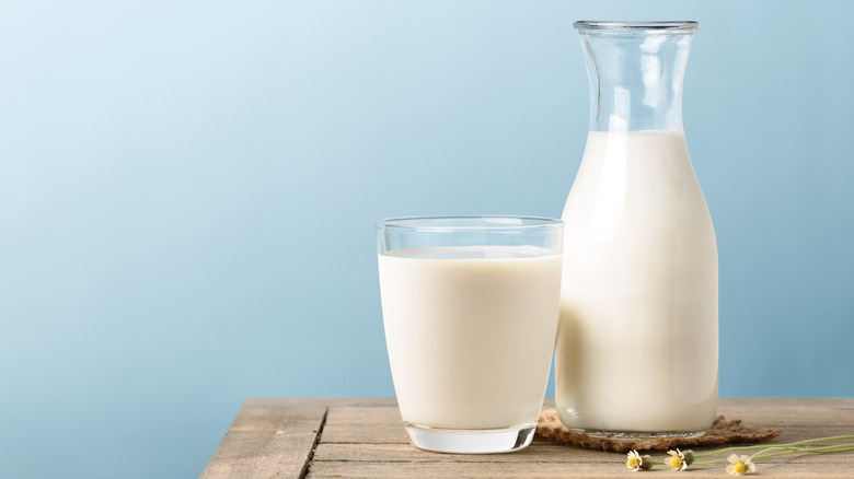 Milk in a jug and a glass