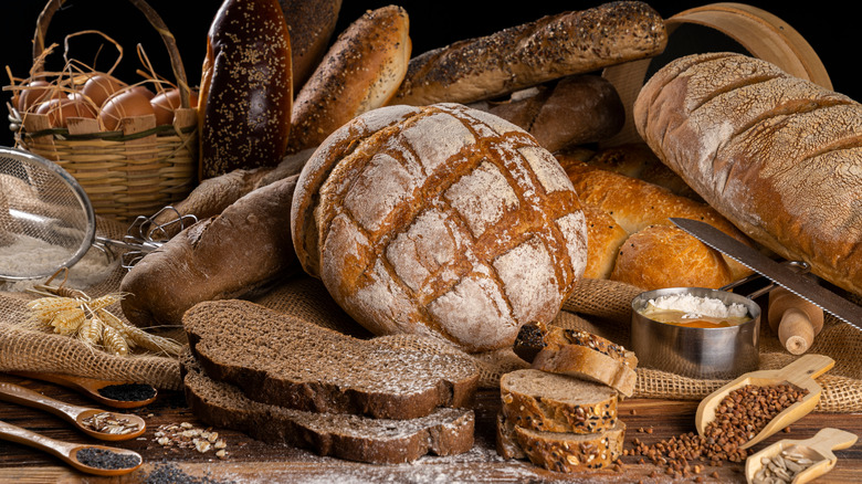 artisinal breads posed with their healthy ingredients 