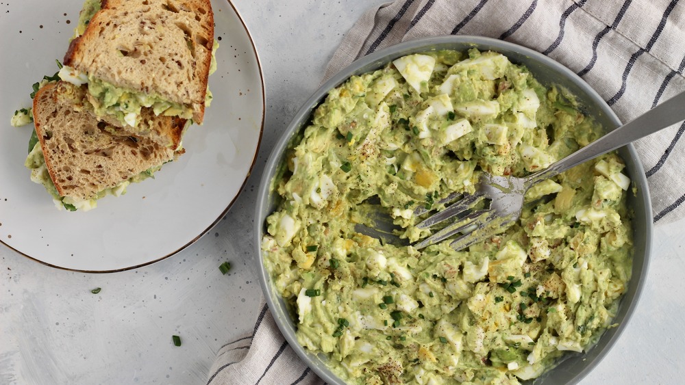 Healthy egg salad served on sandwich