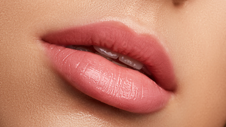 Closeup of lips with lip fillers