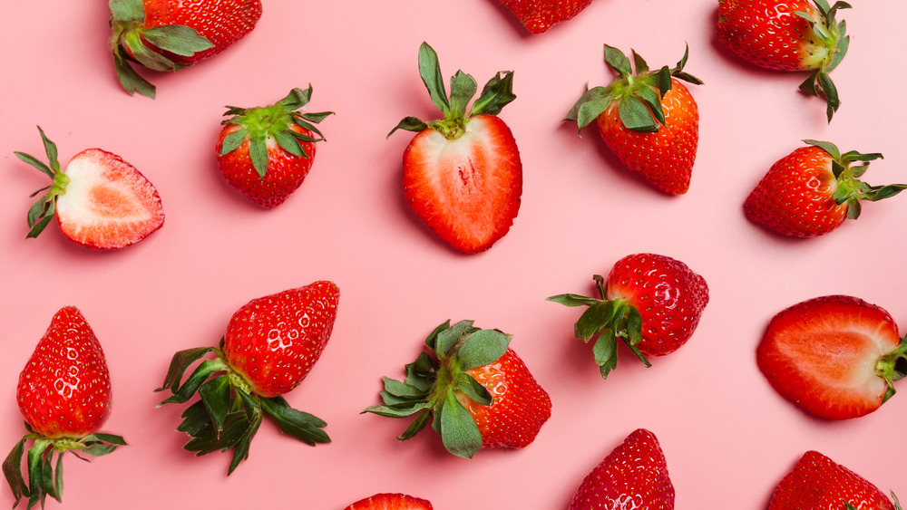 Strawberries on a pink background