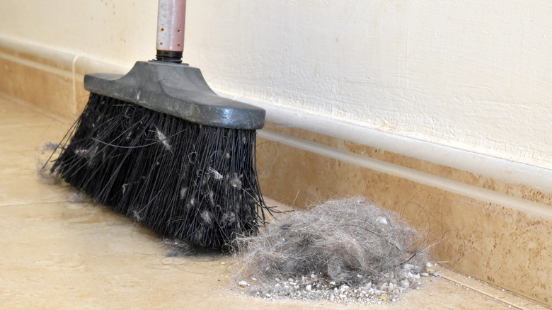 Broom next to dust pile
