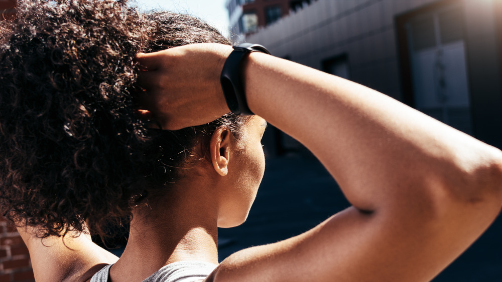 Woman with a hair tie on her wrist