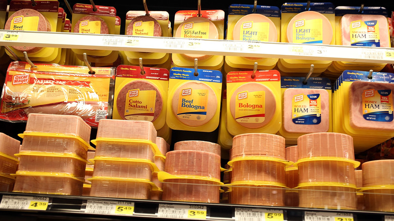 Grocery aisle of pre-sliced lunch meats 