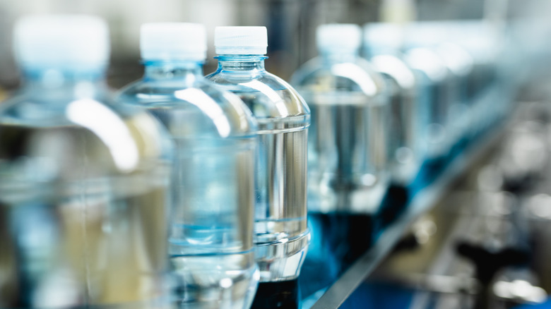 Bottled water on packaging factory line