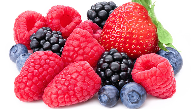 strawberries, blueberries, raspberries, and blackberries