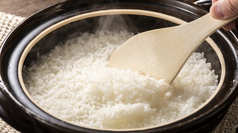 White rice in steamer