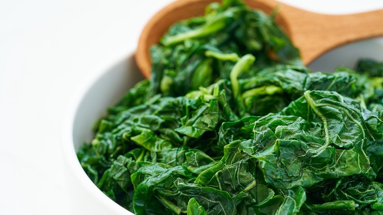 A bowl of cooked spinach