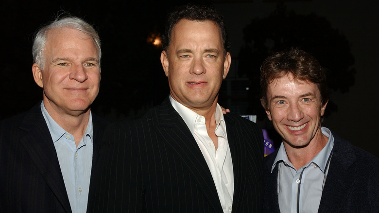 Steve Martin, Tom Hanks, and Martin Short arriving at a screening of "The Nutty Professor"