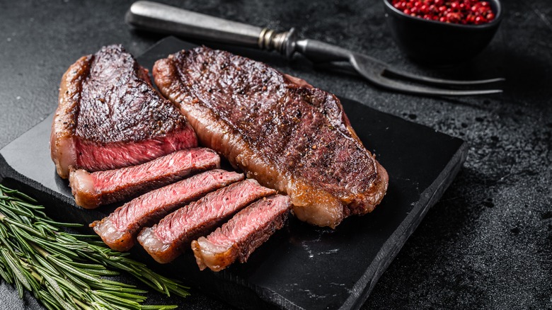 Cooked and sliced steak