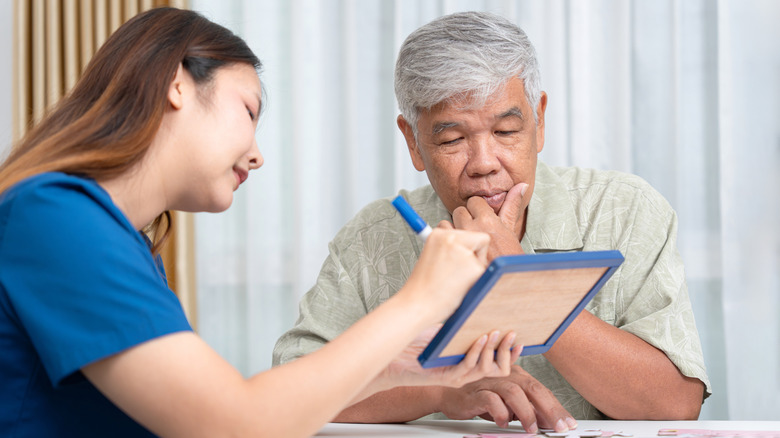 man taking a cognitive test