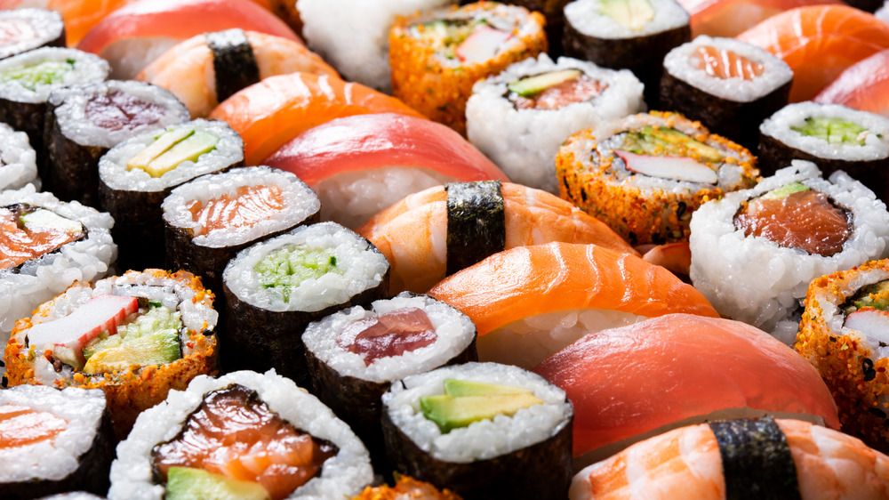 Closeup of sushi rolls
