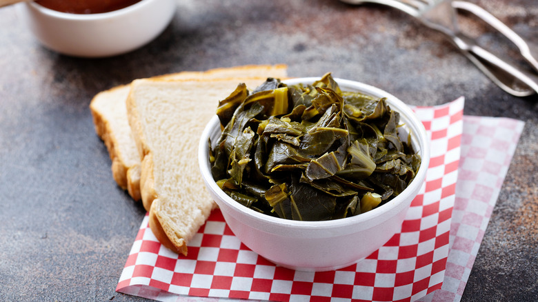 A bowl of cooked collard greens