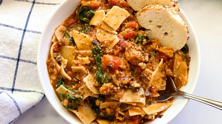 vegan lasagna soup in bowl