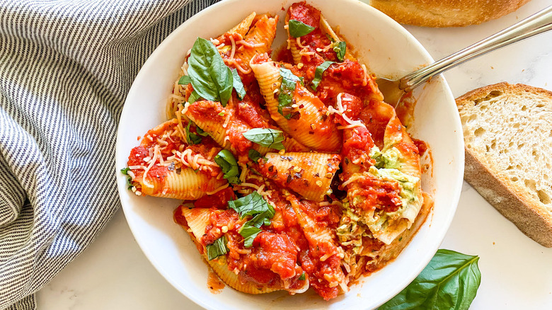 stuffed pasta shells in bowl 