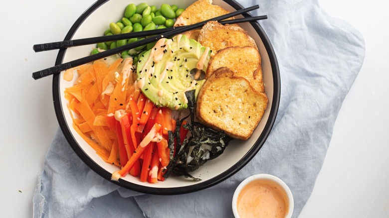 A vegan sushi bowl on a table