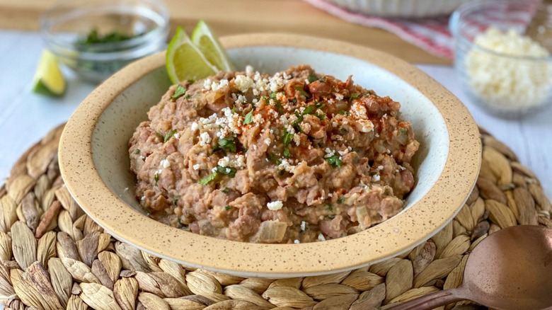 refried beans with lime slices
