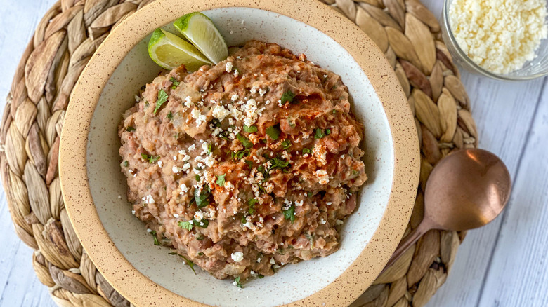 refried beans with lime slices