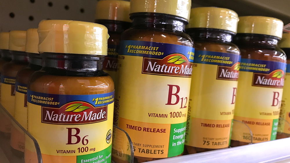 B vitamin bottles on a shelf