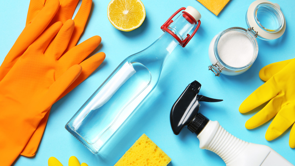 Cleaning products out on a table