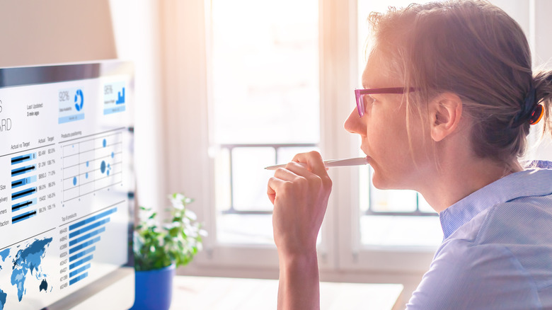 woman looking at map data