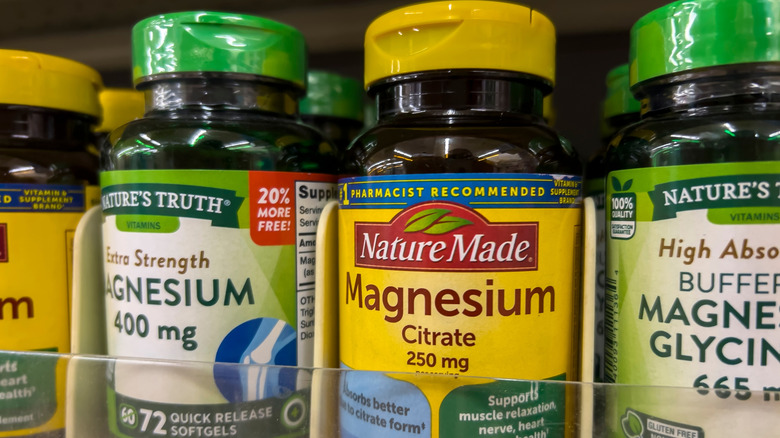 Row of magnesium supplements including magnesium citrate