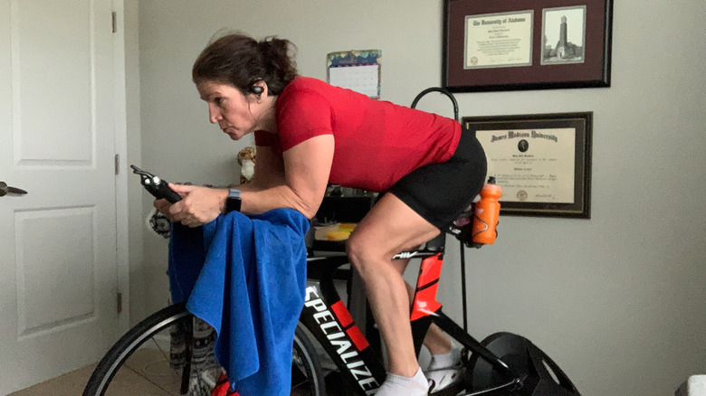 woman on an exercise bike