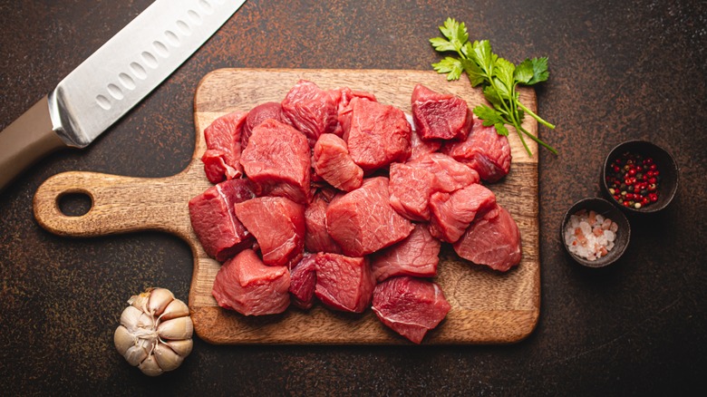 Chopped meat on a cutting board