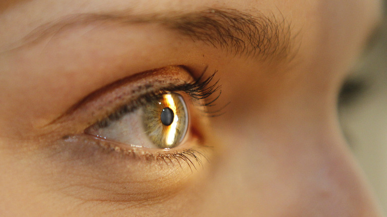 person with light eyes gets eye exam